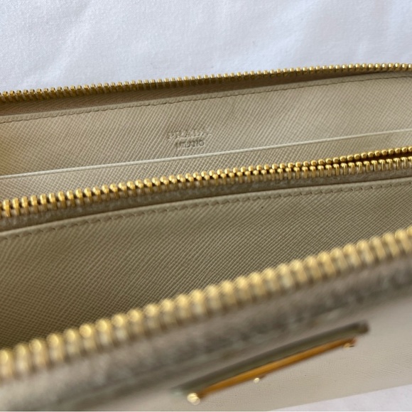 PRADA Authentic Saffiano Gold Leather Zipper Around Wallet - Picture 8 of 16